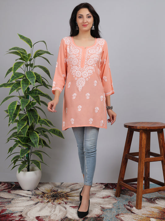 Chikankari Modal Short Kurti Top Hand Embroidered-NS3