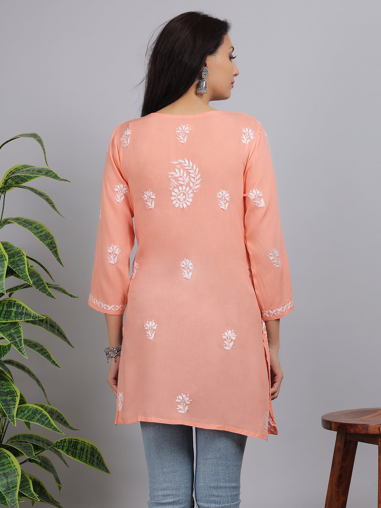 Chikankari Modal Short Kurti Top Hand Embroidered-NS3