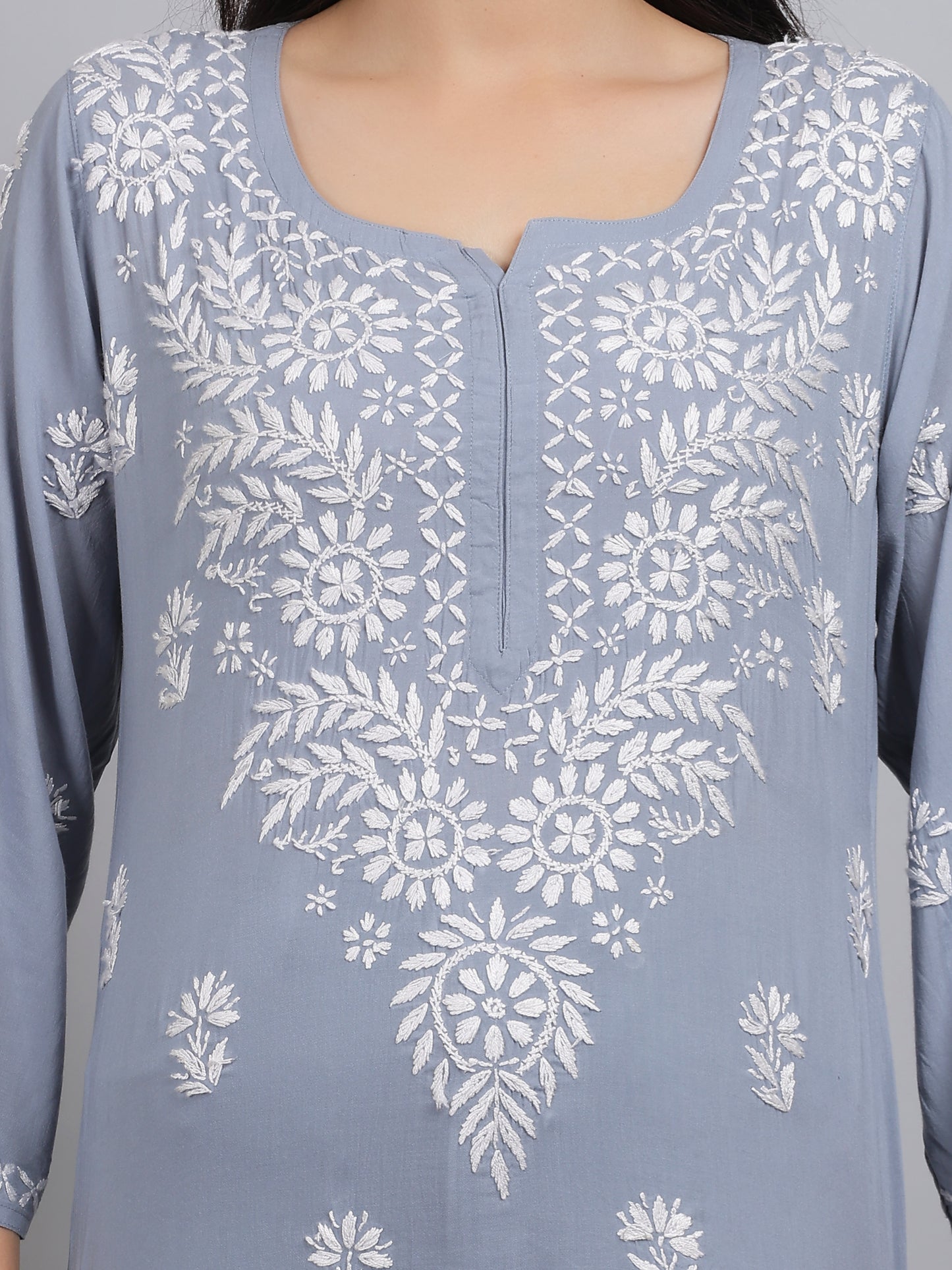 Chikankari Modal Short Kurti Top Hand Embroidered-NS4