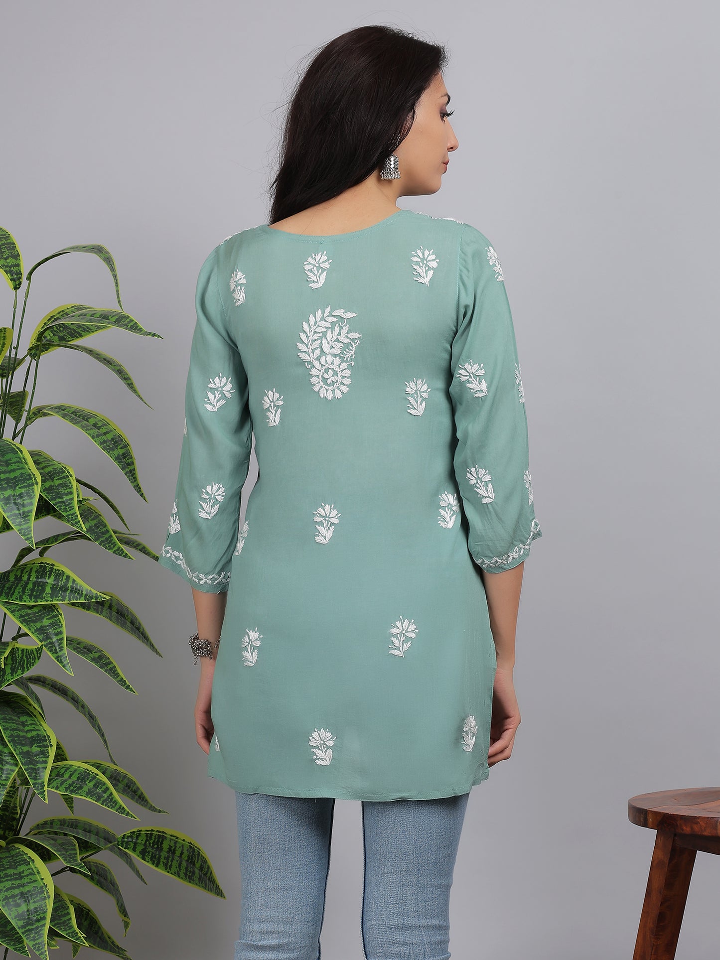 Chikankari Modal Short Kurti Top Hand Embroidered-NS6