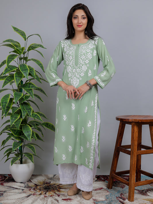 Chikankari Modal Long Kurti Top Hand Embroidered-NS12