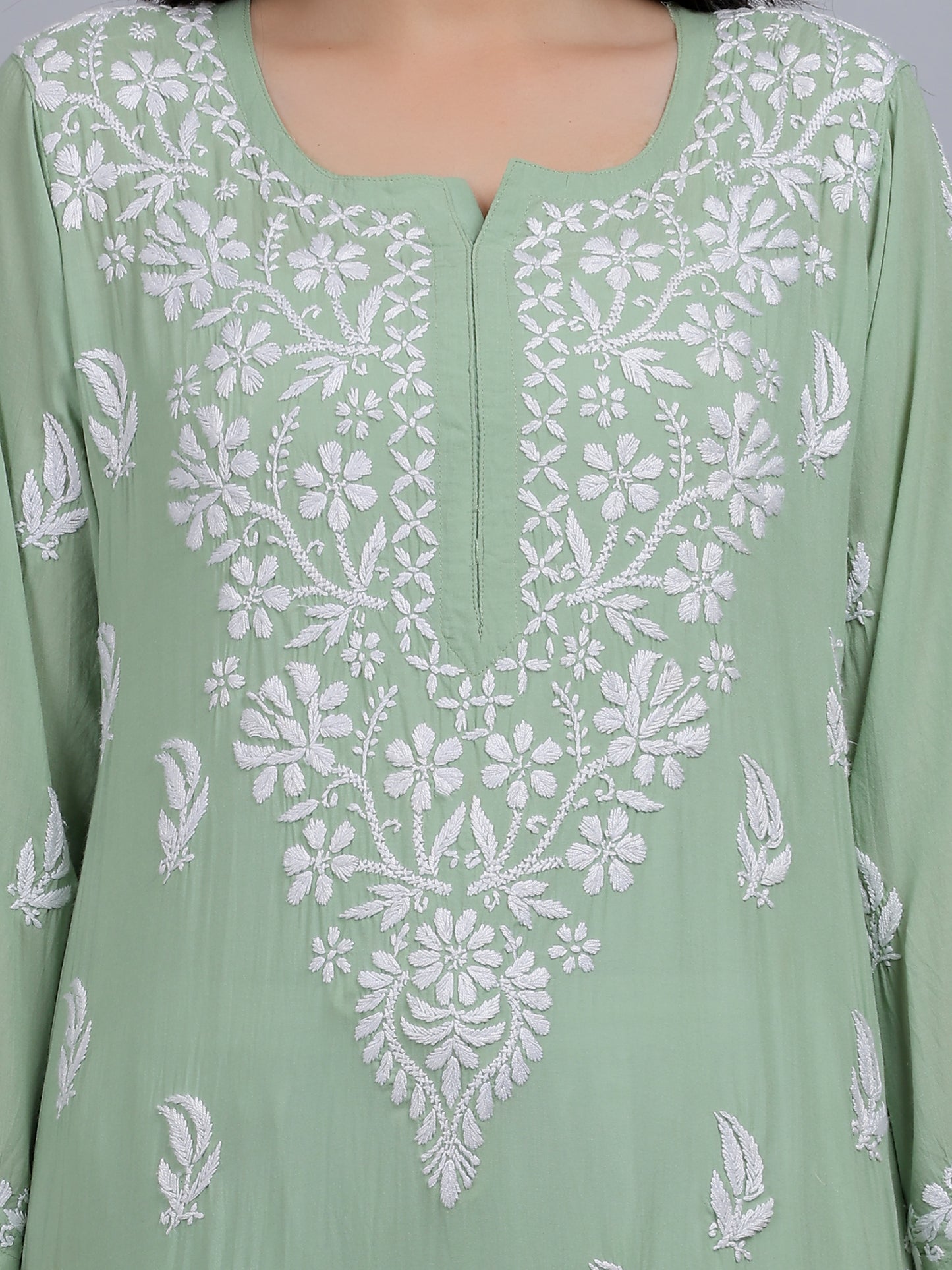 Chikankari Modal Long Kurti Top Hand Embroidered-NS12