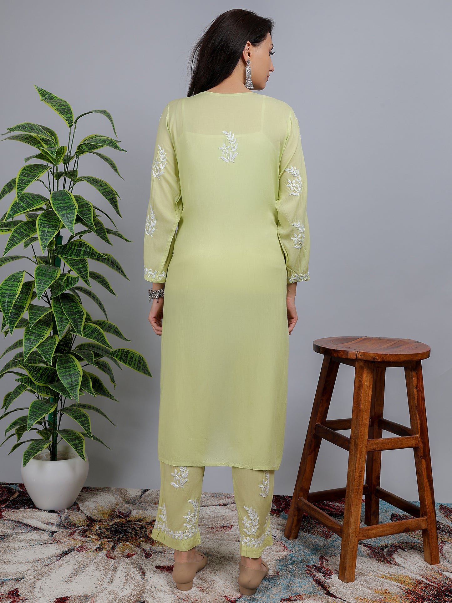 Chikankari Modal Kurti Set with Bottom Hand Embroidered-NS19