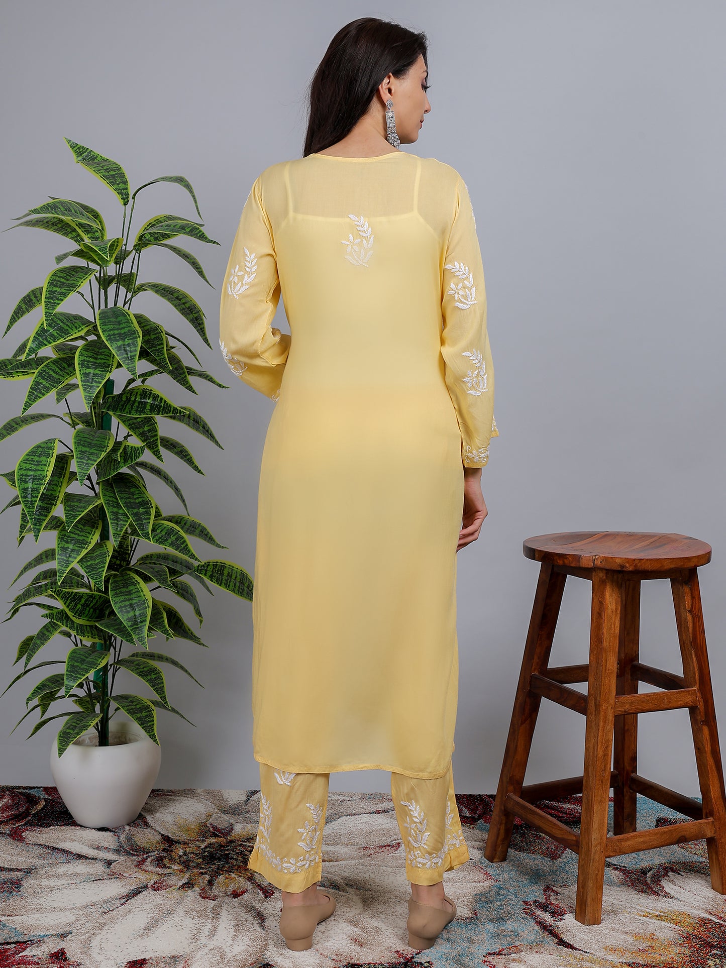 Chikankari Modal Kurti Set with Bottom Hand Embroidered-NS21