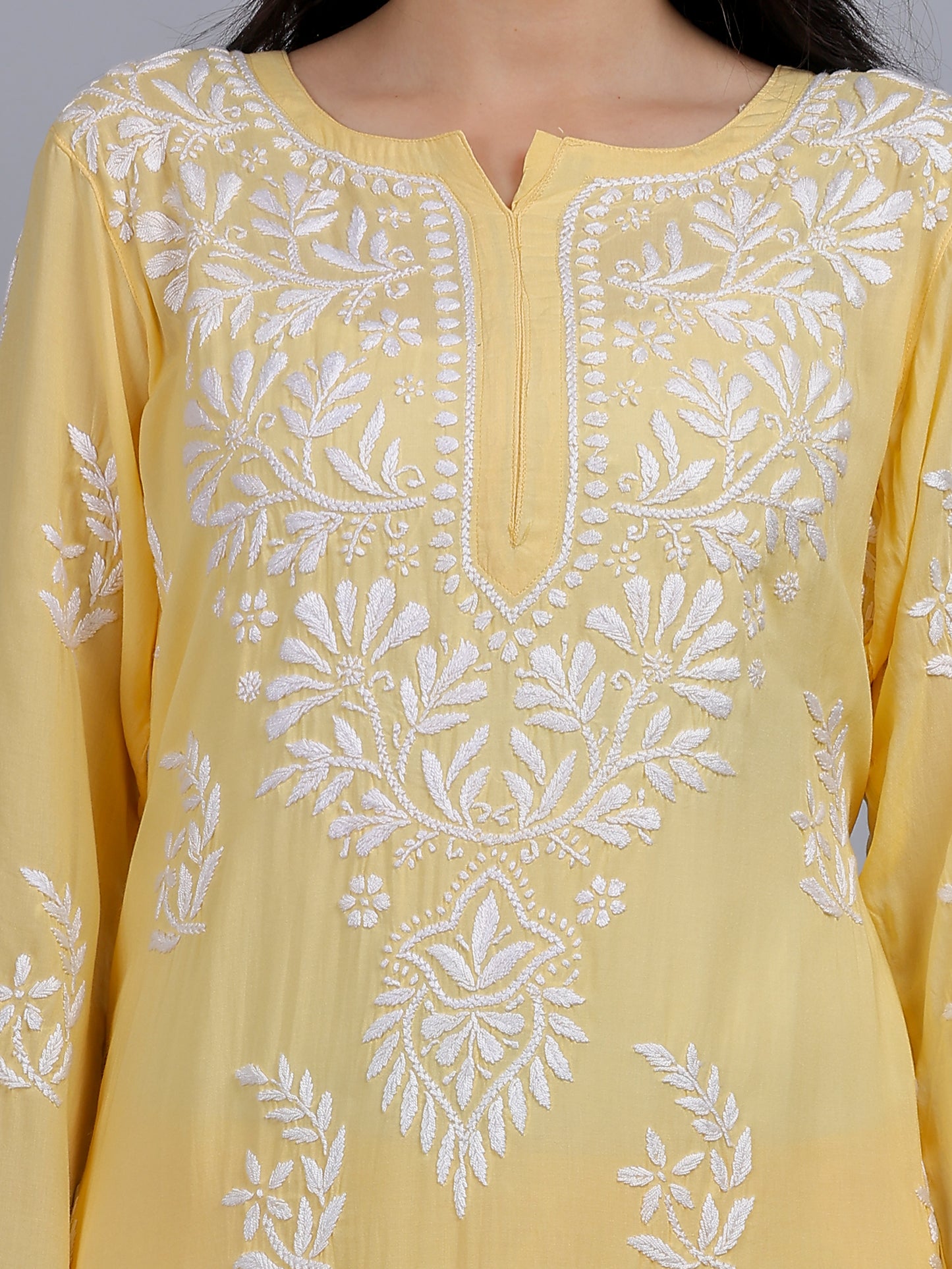 Chikankari Modal Kurti Set with Bottom Hand Embroidered-NS21