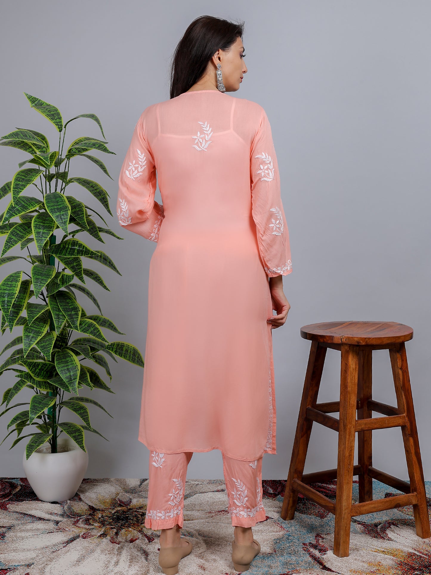 Chikankari Modal Kurti Set with Bottom Hand Embroidered-NS23