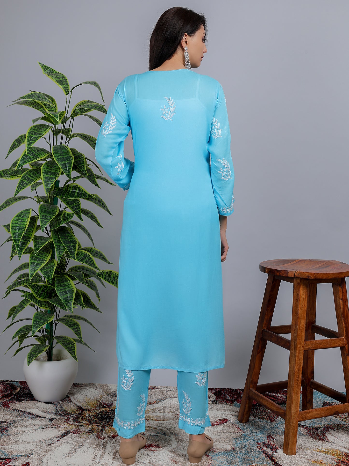 Chikankari Modal Kurti Set with Bottom Hand Embroidered-NS22