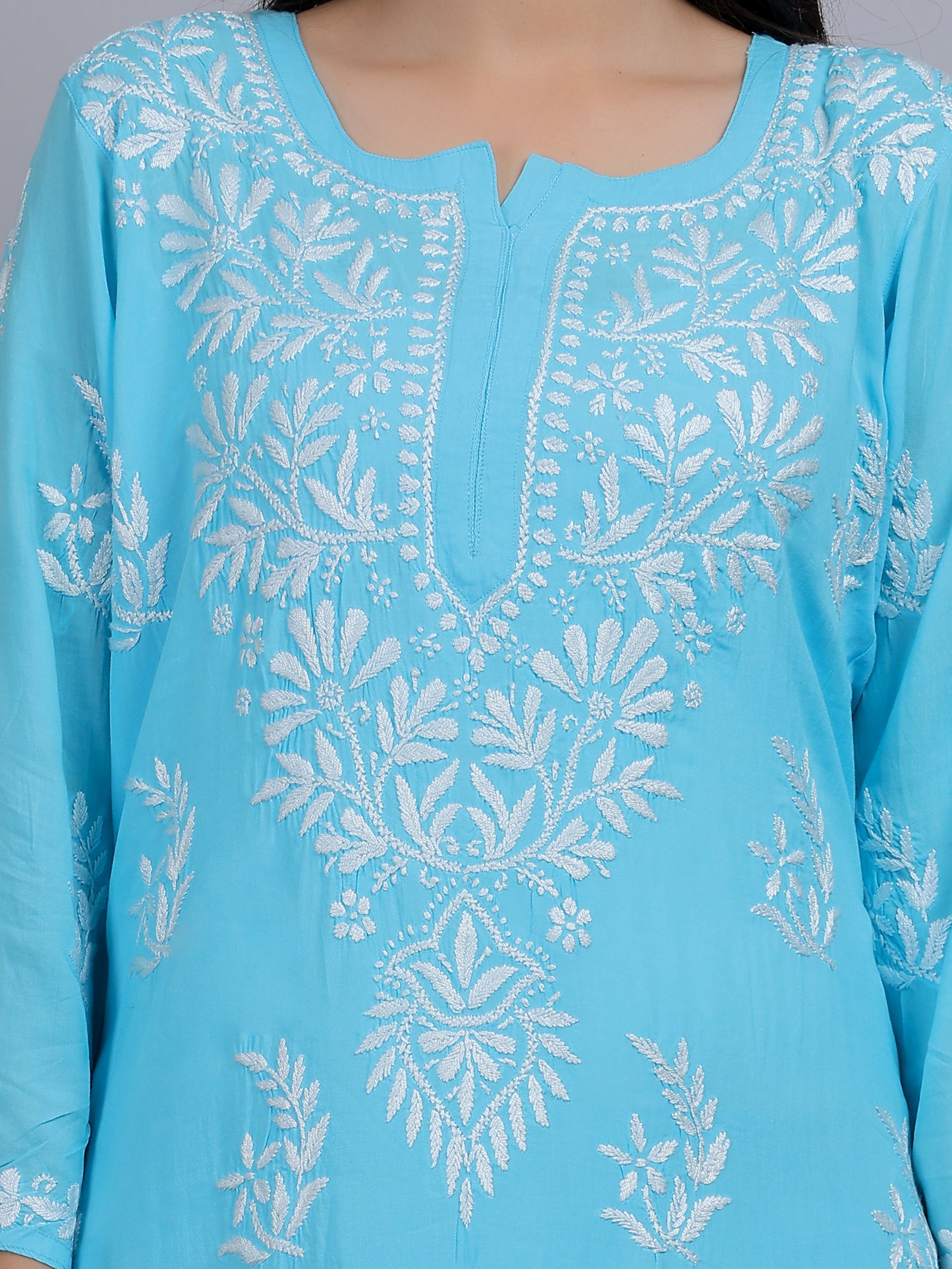 Chikankari Modal Kurti Set with Bottom Hand Embroidered-NS22