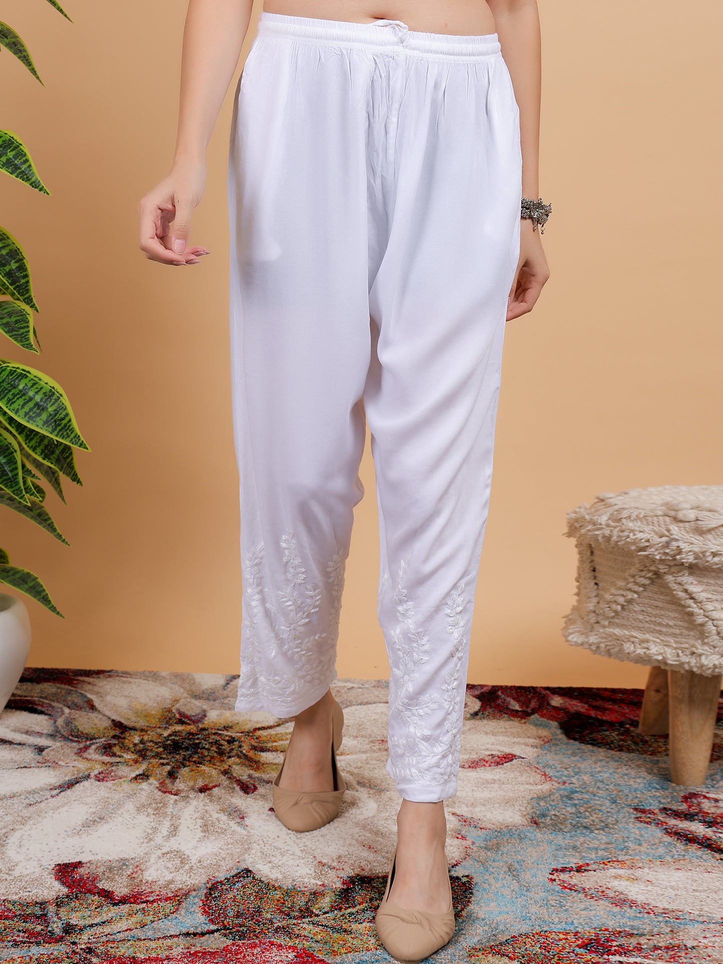 Chikankari Reyon Pant Bottom Hand Embroidered-NS30