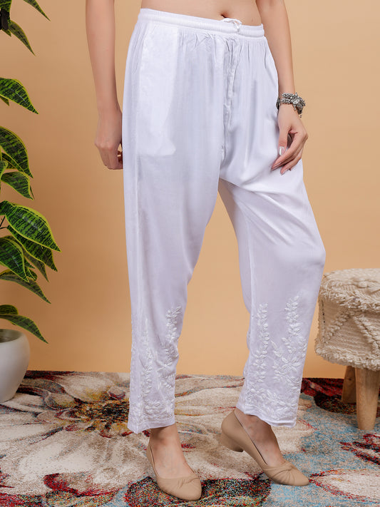 Chikankari Reyon Pant Bottom Hand Embroidered-NS30