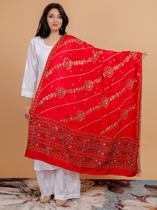 Phulkari Pure Chinon Dupatta with Gota Patti Hand Embroidered-NS34