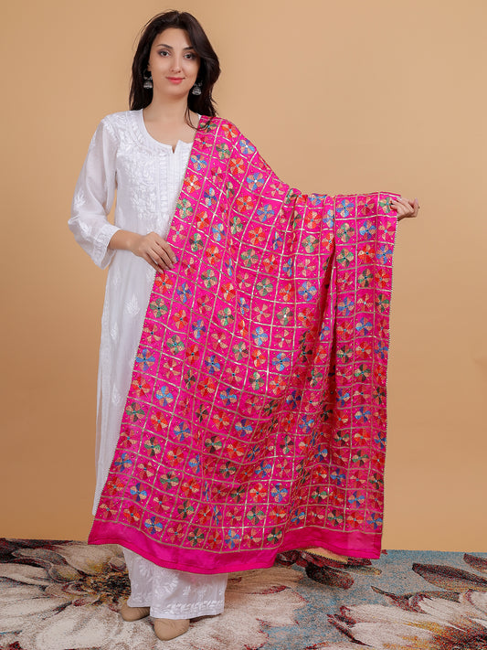 Phulkari Pure Chinon Dupatta with Gota Patti Hand Embroidered-NS35