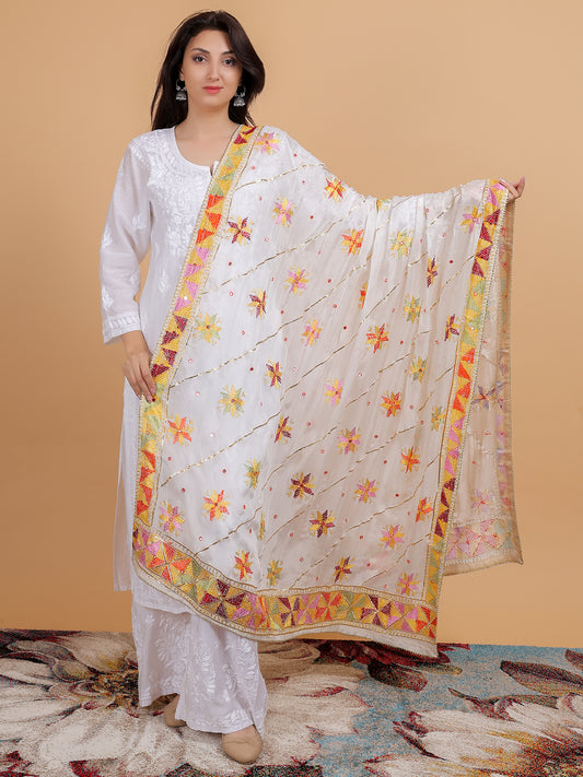 Phulkari Chinon Dupatta with Gota Patti Hand Embroidered-NS36