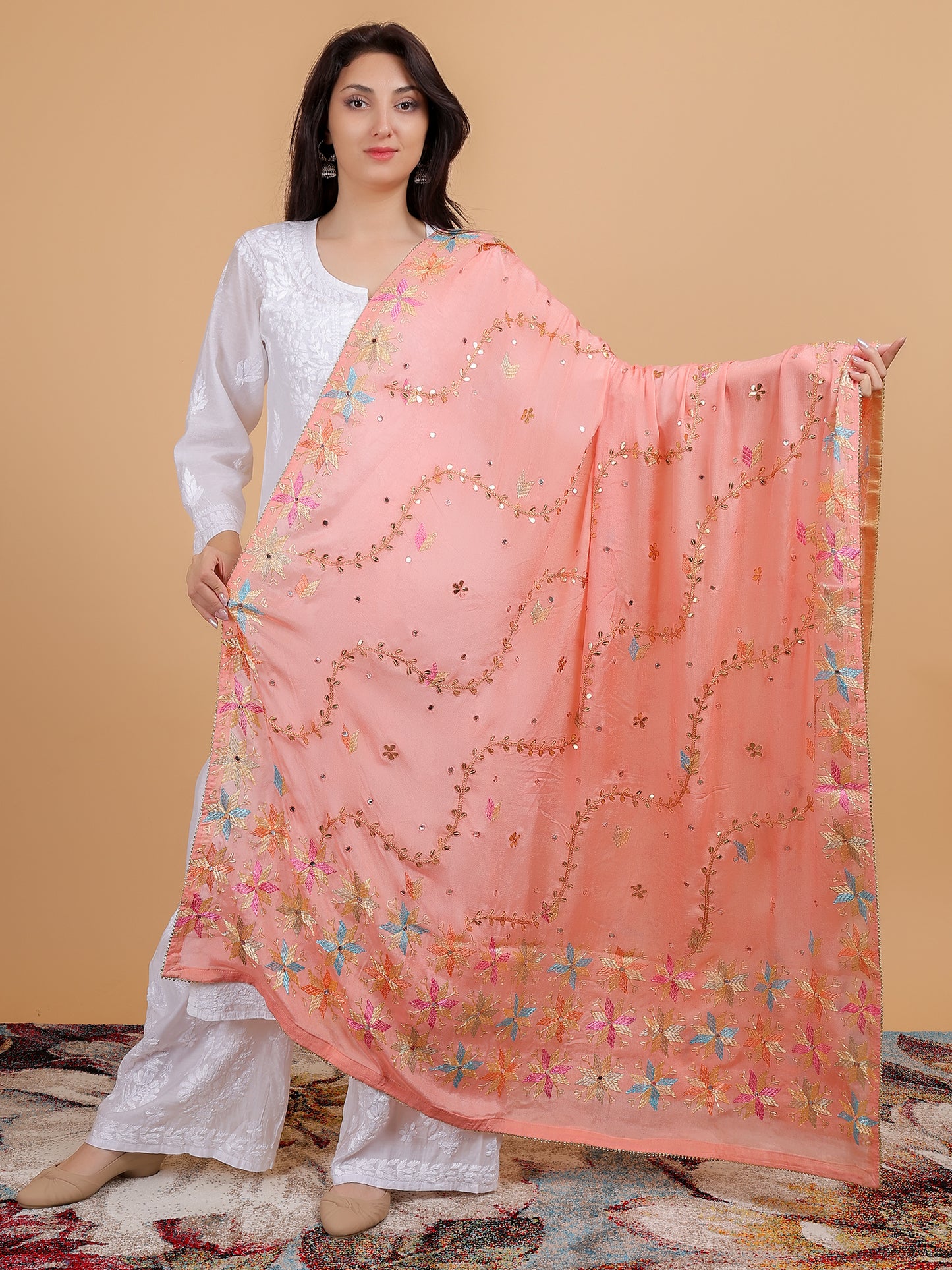 Phulkari Chinon Dupatta with Gota Patti Hand Embroidered-NS38