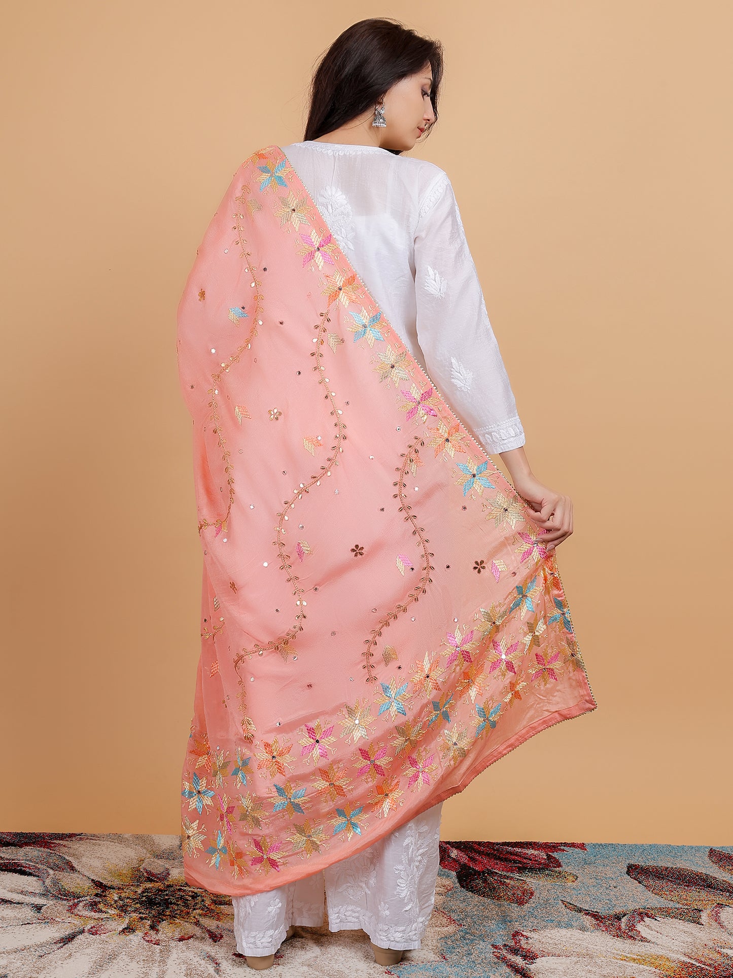 Phulkari Chinon Dupatta with Gota Patti Hand Embroidered-NS38