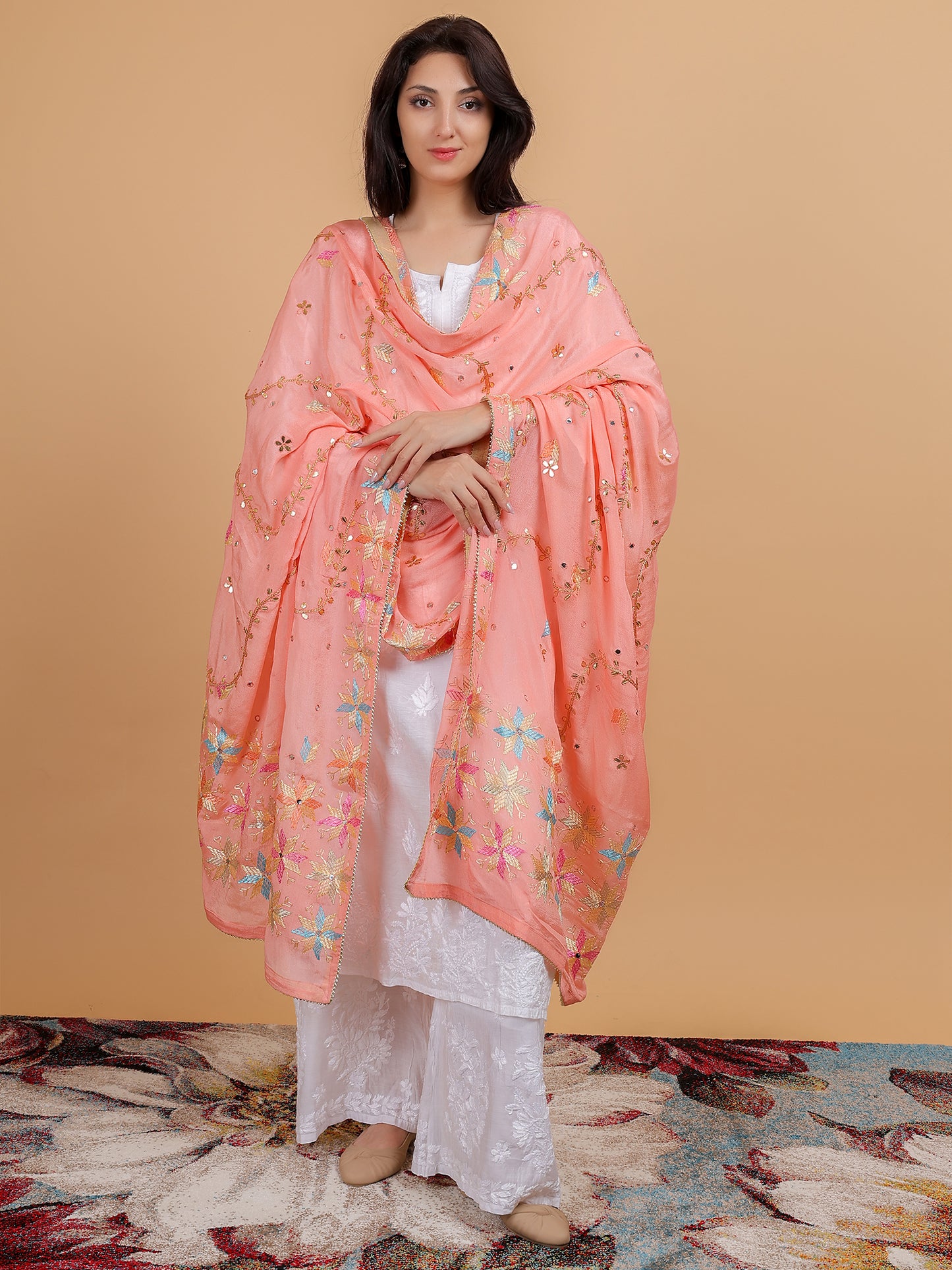 Phulkari Chinon Dupatta with Gota Patti Hand Embroidered-NS38