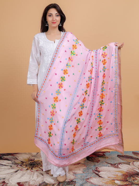 Phulkari Pure Chinon Dupatta Hand Embroidered-NS33