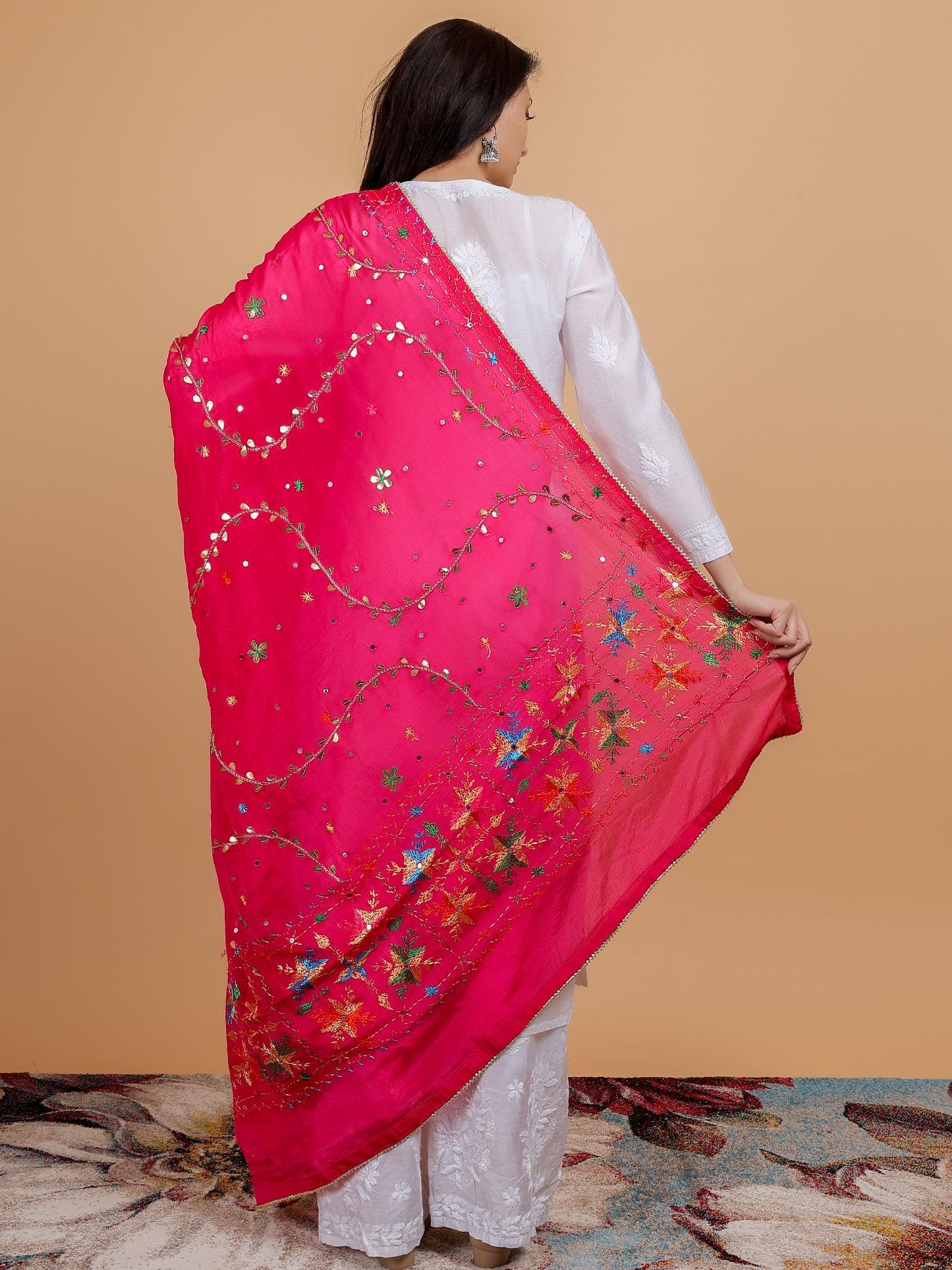 Phulkari Chinon Dupatta with Gota Patti Hand Embroidered-NS39