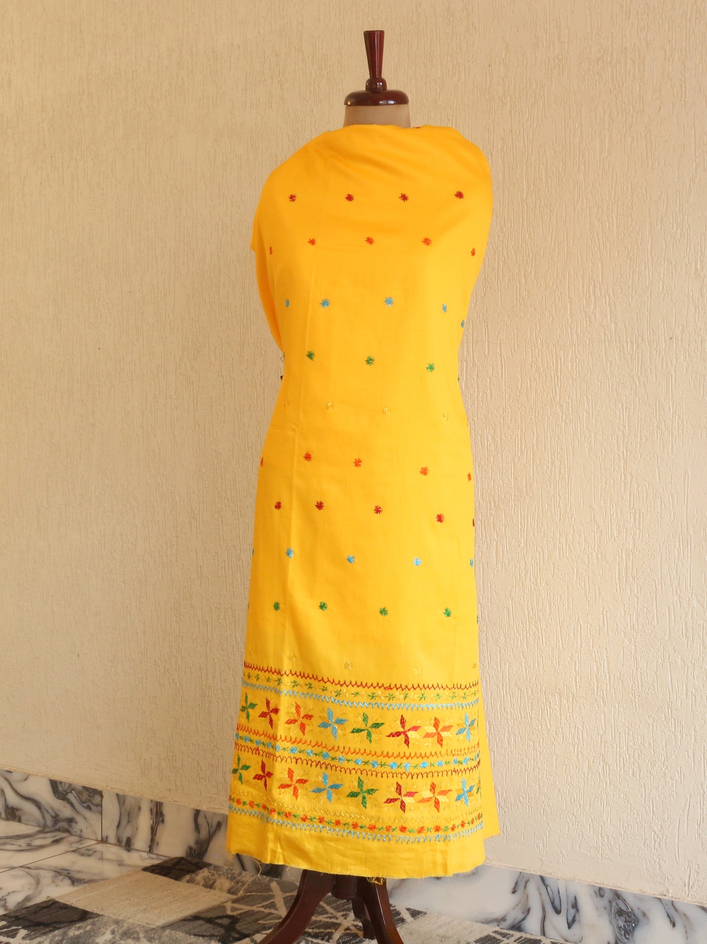 Phulkari Cotton Unstitched Suit Set with Chinon Dupatta Hand Embroidered-NS273