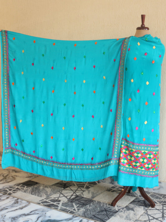 Phulkari Glaze Cotton Unstitched Suit Set with Chinon Dupatta Hand Embroidered-NS271