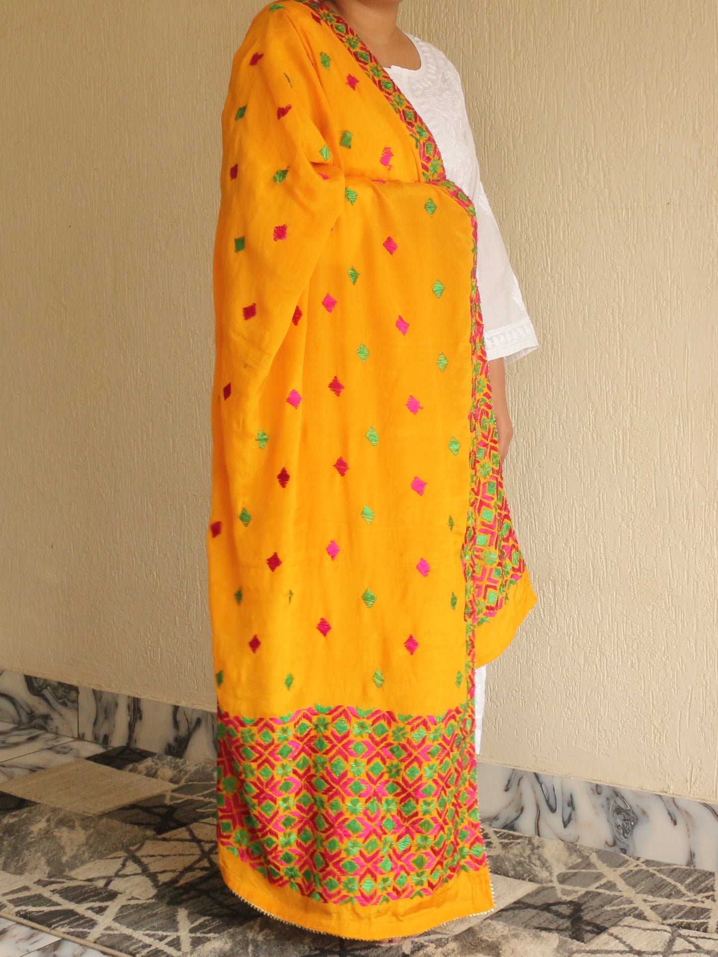 Phulkari Pure Chinon Dupatta Hand Embroidered-NS292