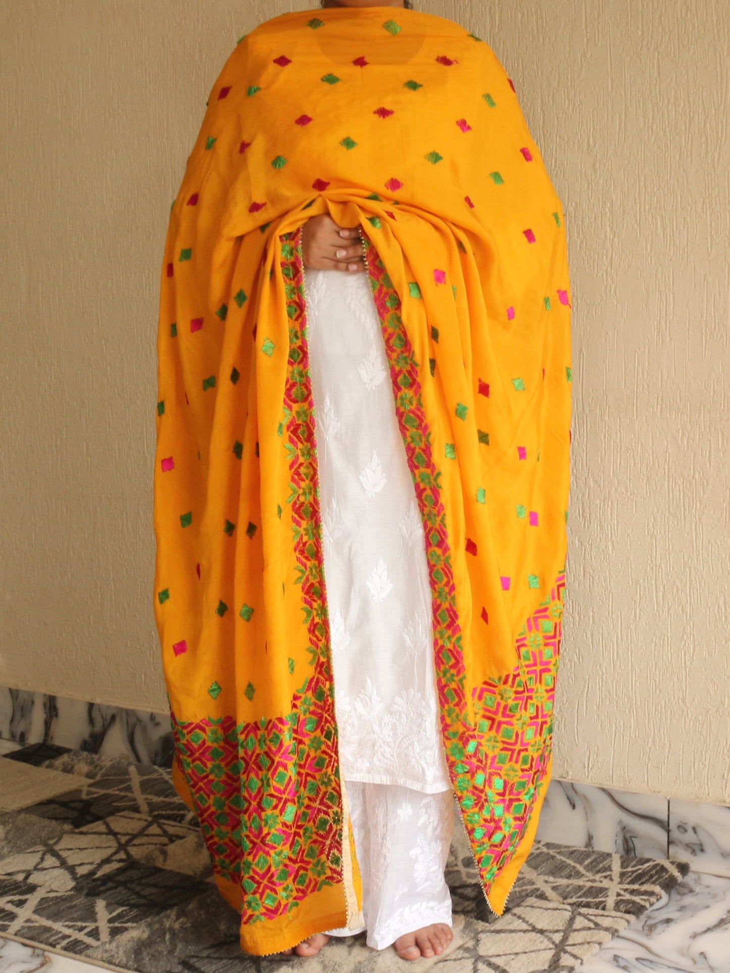 Phulkari Pure Chinon Dupatta Hand Embroidered-NS292