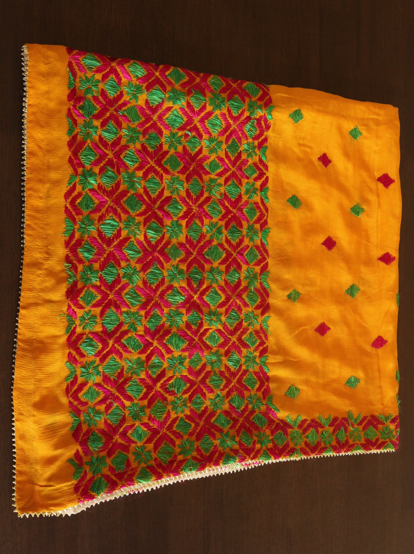 Phulkari Pure Chinon Dupatta Hand Embroidered-NS292