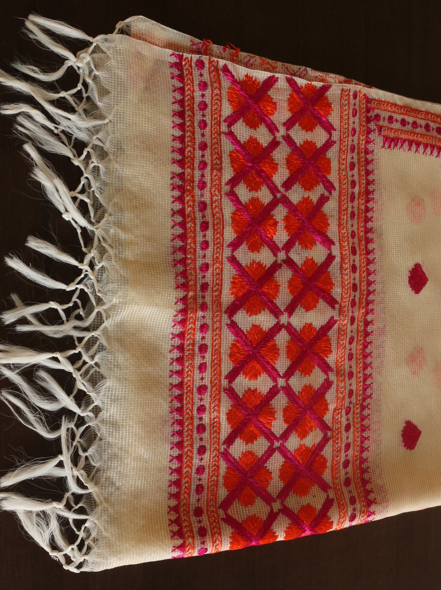 Phulkari Kota Doria Dupatta Hand Embroidered-NS296