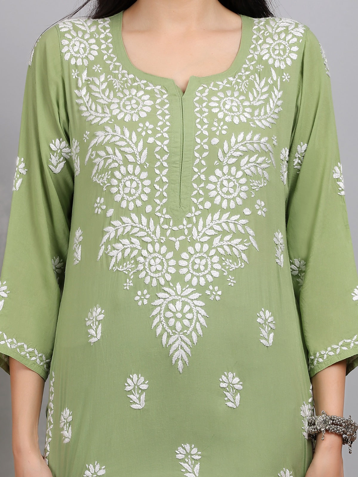 Chikankari Modal Short Kurti Top Hand Embroidered-NS32