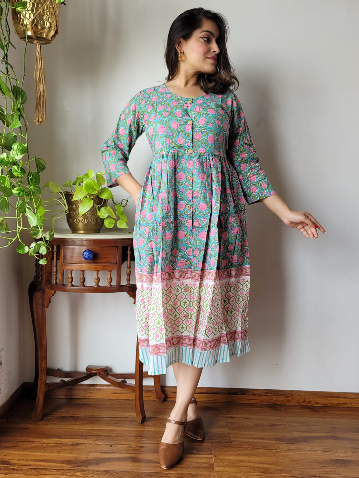 Rajasthani Bagru Cotton Dress Hand Block Printed-NS53