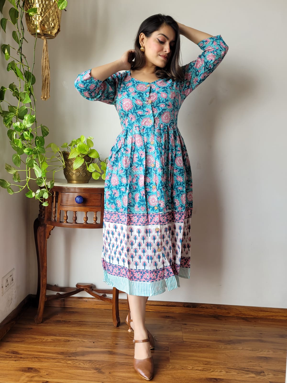 Rajasthani Bagru Cotton Dress Hand Block Printed-NS52