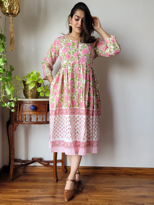 Rajasthani Bagru Cotton Dress Hand Block Printed-NS54