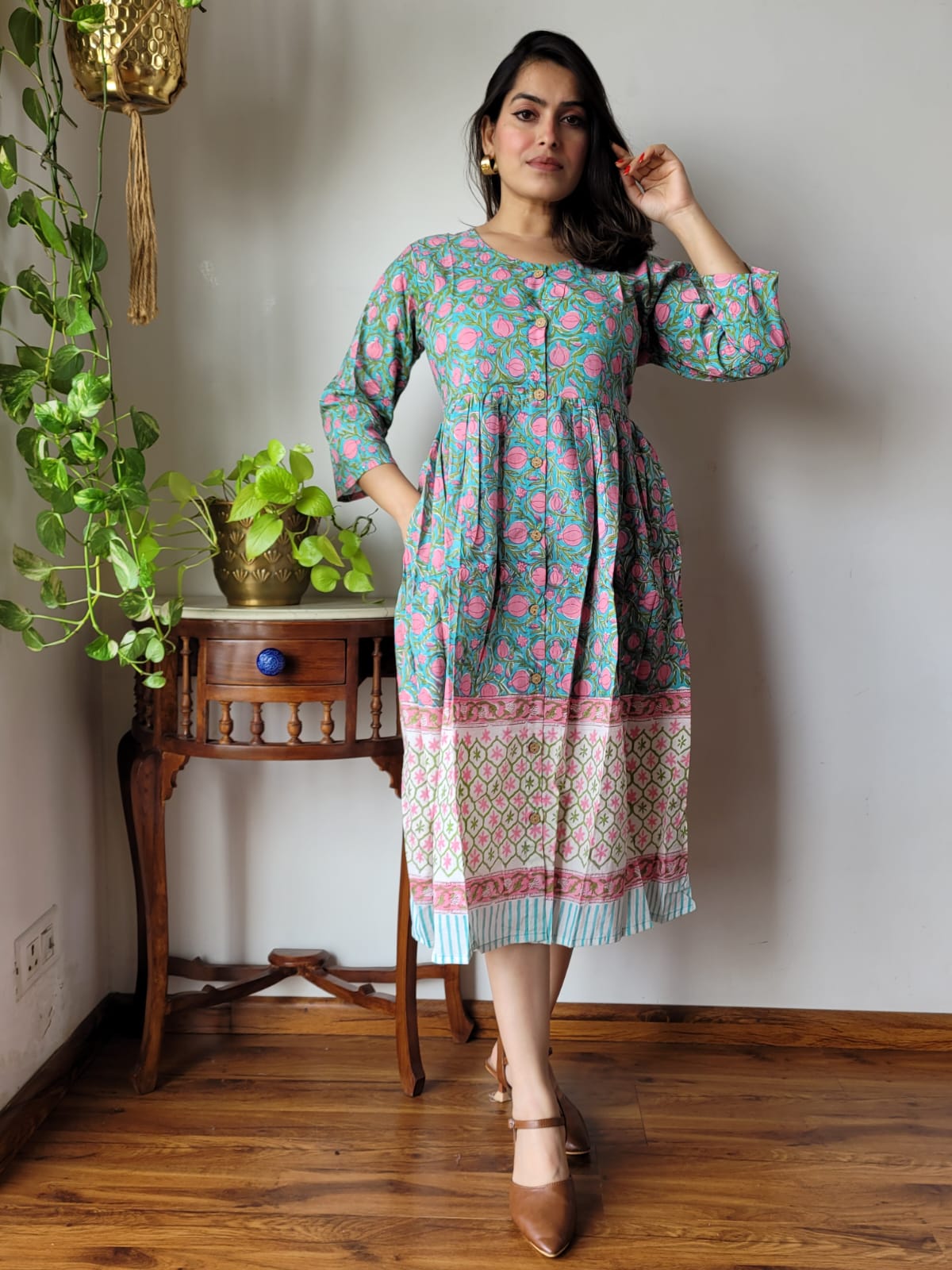 Rajasthani Bagru Cotton Dress Hand Block Printed-NS53