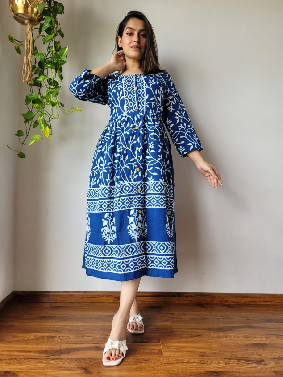 Rajasthani Bagru Cotton Dress Hand Block Printed-NS55