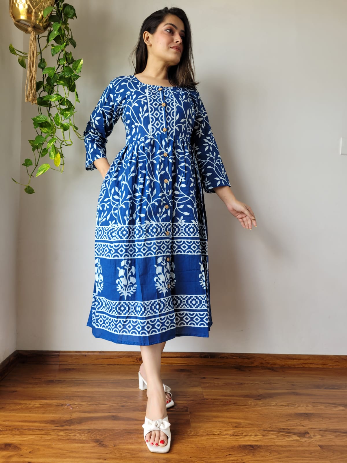 Rajasthani Bagru Cotton Dress Hand Block Printed-NS55