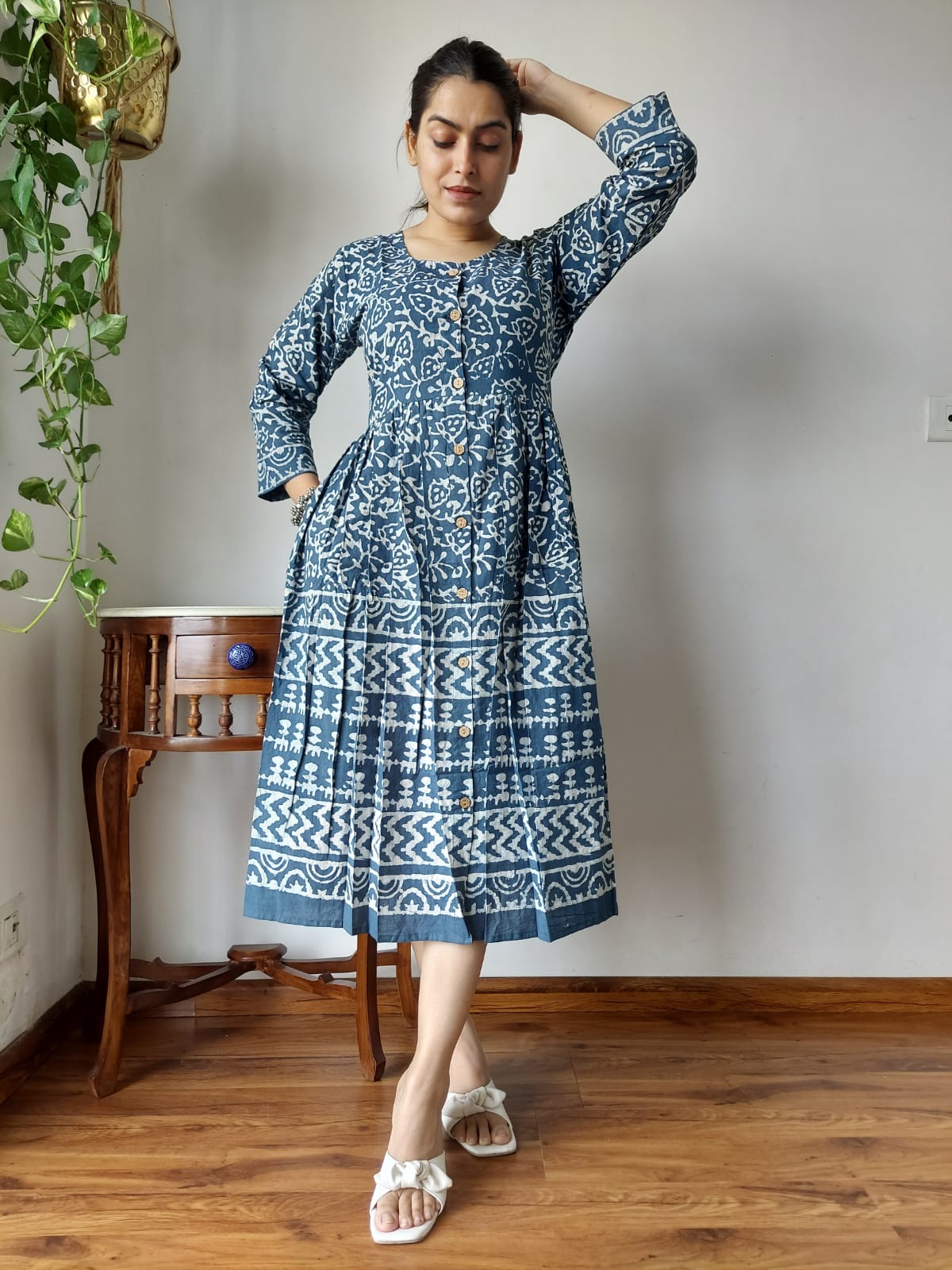 Rajasthani Sanganeri Cotton Dress Hand Block Printed-NS56