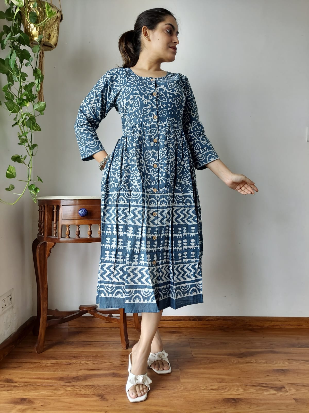 Rajasthani Sanganeri Cotton Dress Hand Block Printed-NS56