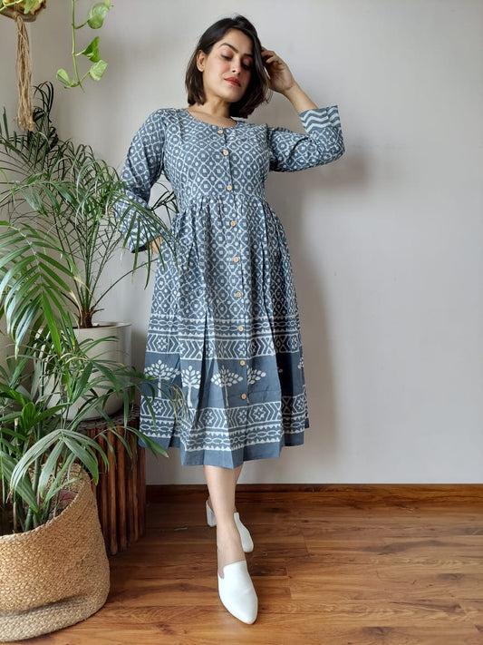 Rajasthani Bagru Cotton Dress Hand Block Printed-NS57