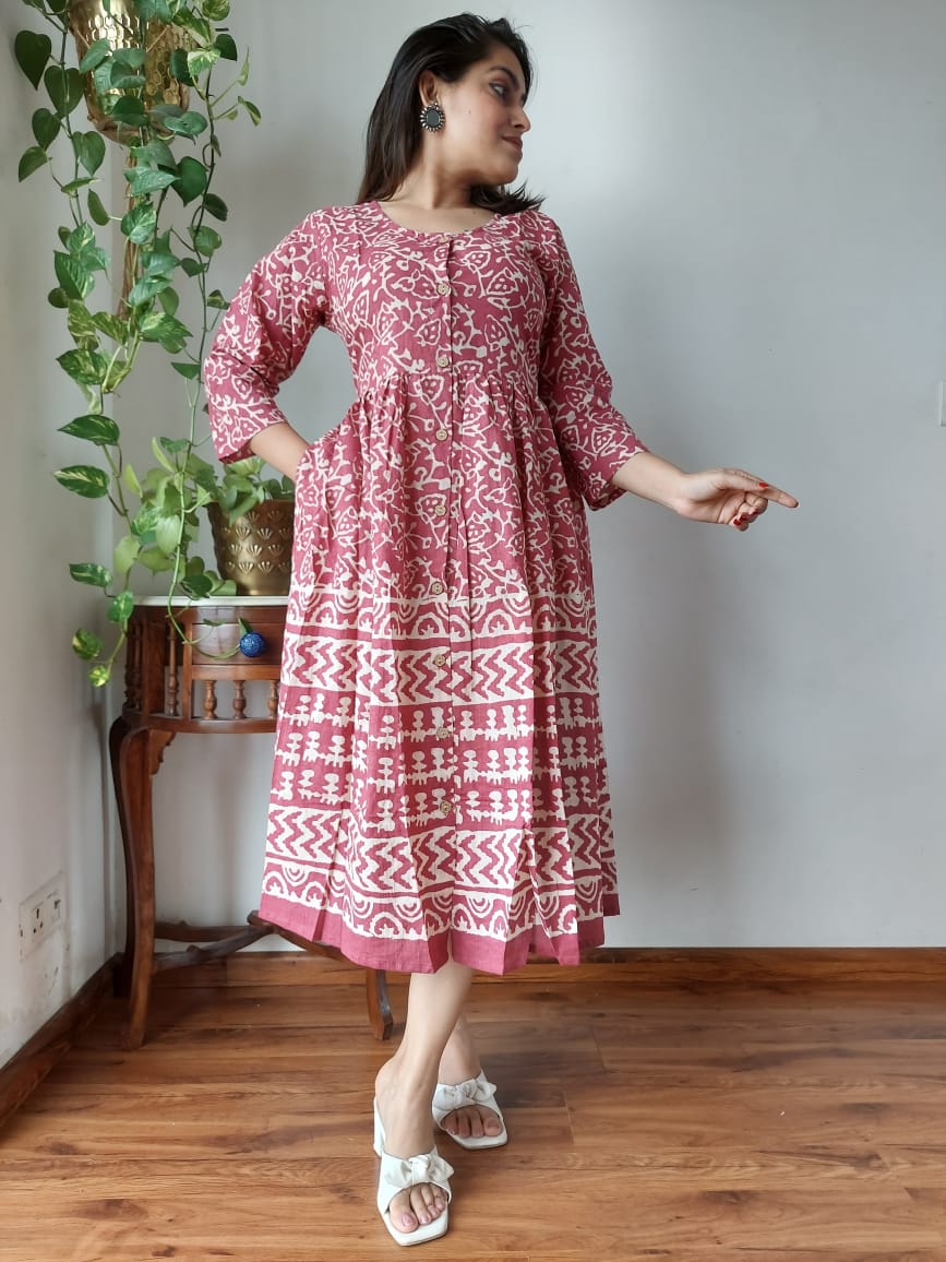 Rajasthani Sanganeri Cotton Dress Hand Block Printed-NS59