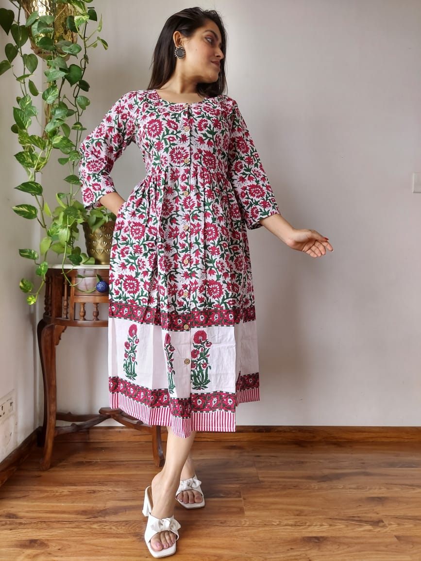 Rajasthani Bagru Cotton Dress Hand Block Printed-NS58