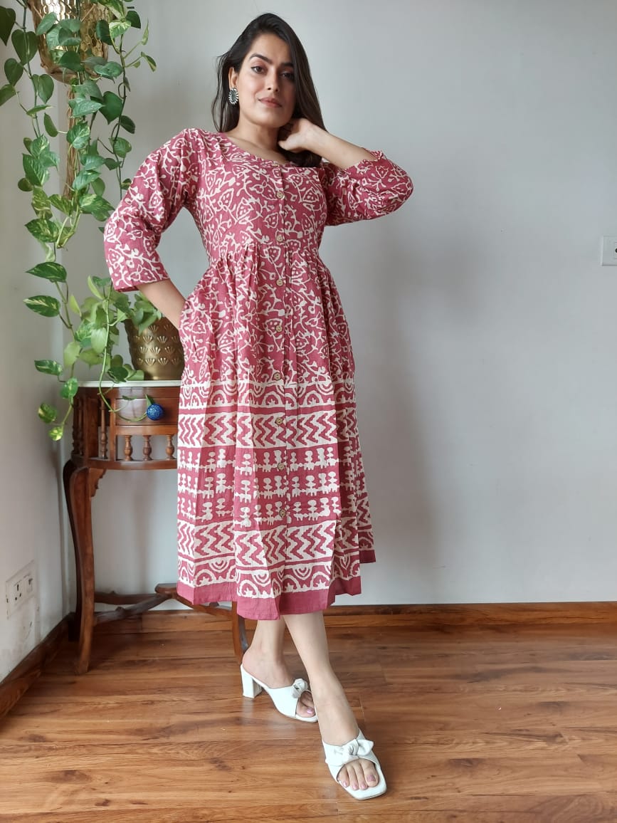 Rajasthani Sanganeri Cotton Dress Hand Block Printed-NS59