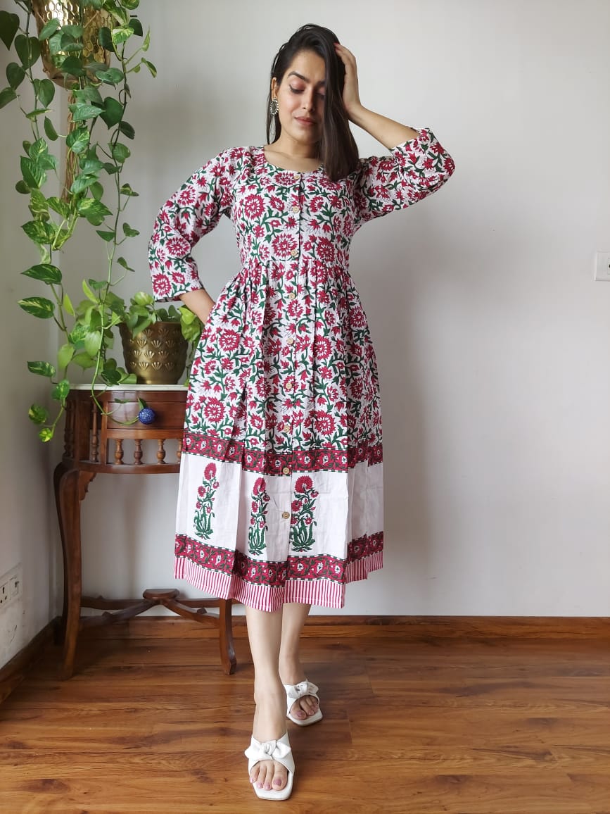 Rajasthani Bagru Cotton Dress Hand Block Printed-NS58