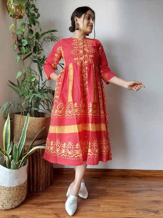 Rajasthani Bagru Cotton Dress Hand Block Printed-NS63