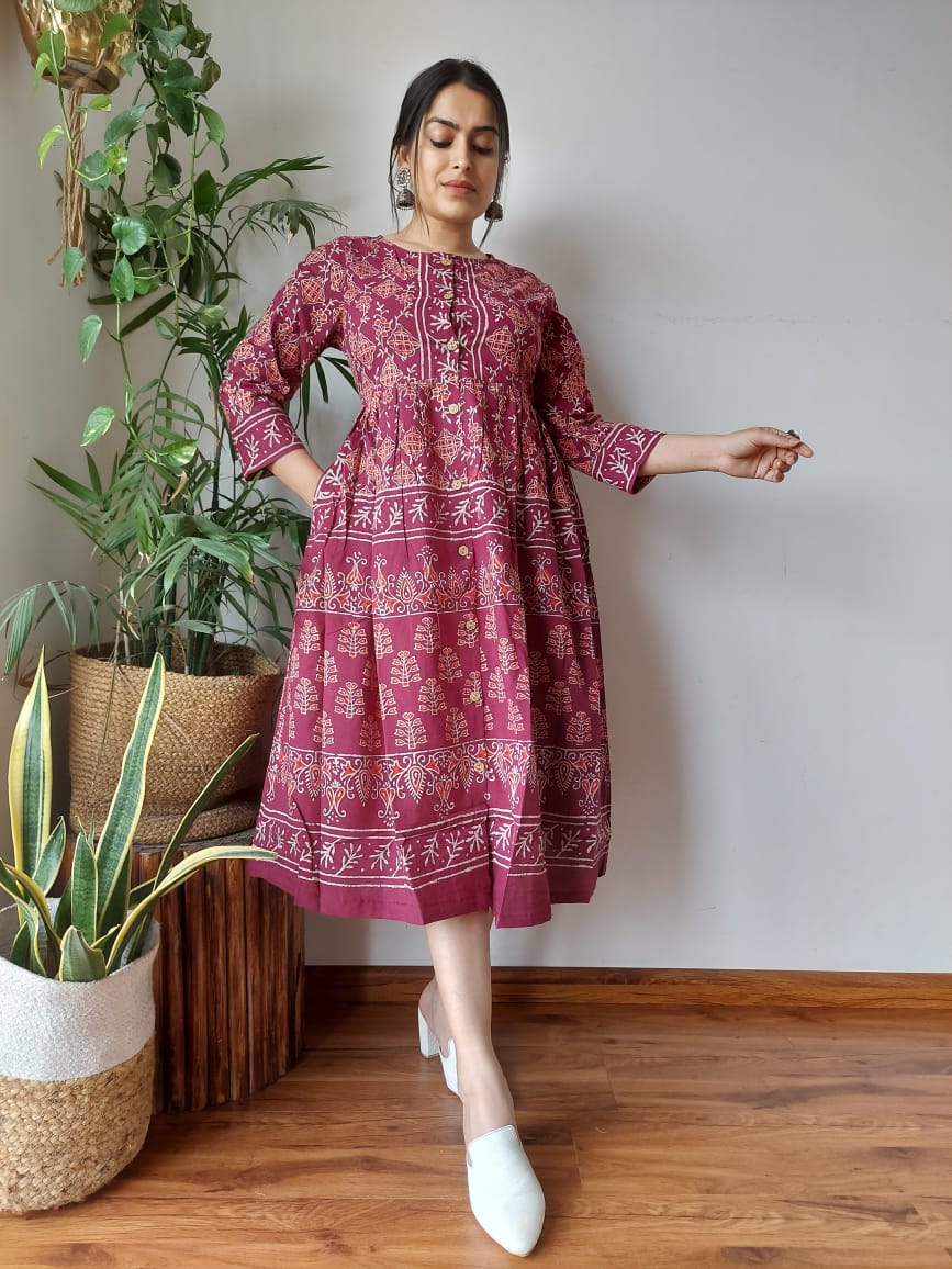 Rajasthani Sanganeri Cotton Dress Hand Block Printed-NS61