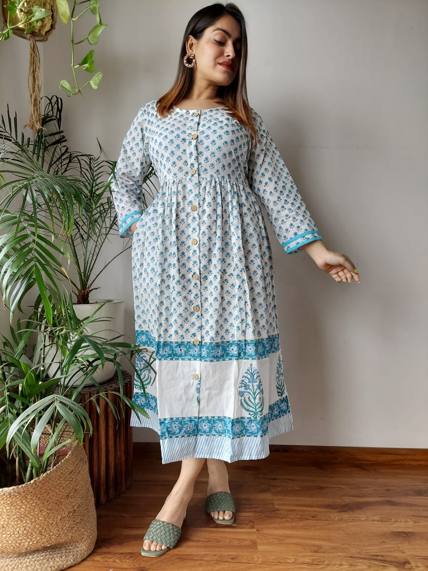 Rajasthani Bagru Cotton Dress Hand Block Printed-NS64