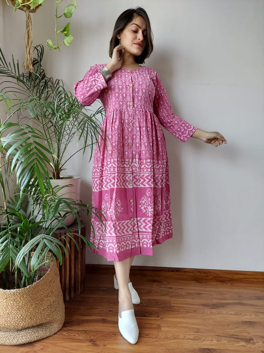 Rajasthani Sanganeri Cotton Dress Hand Block Printed-NS65