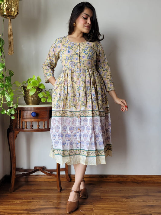 Rajasthani Bagru Cotton Dress Hand Block Printed-NS67