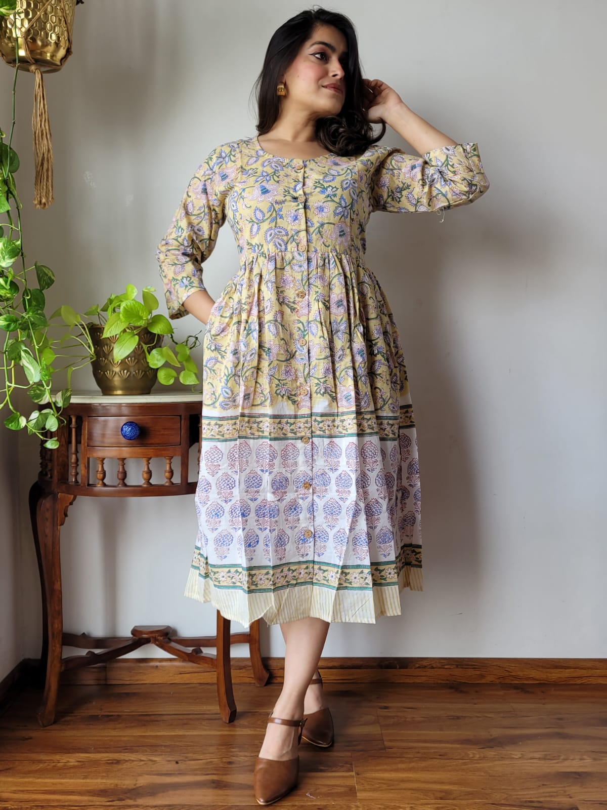 Rajasthani Bagru Cotton Dress Hand Block Printed-NS67