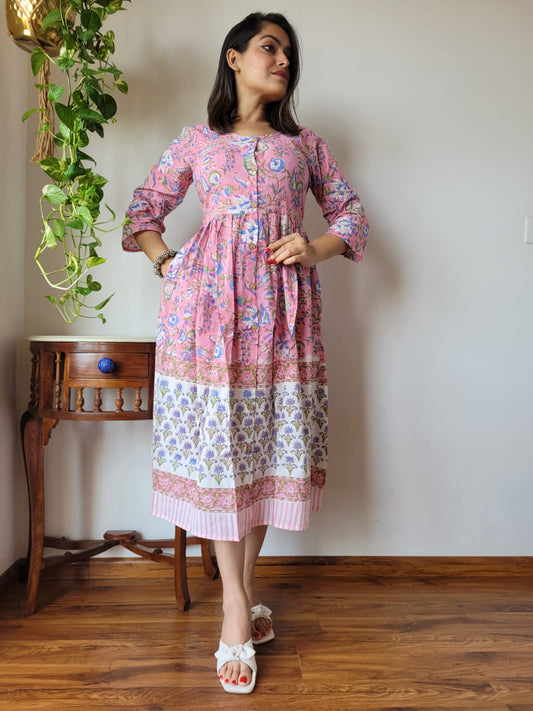 Rajasthani Bagru Cotton Dress Hand Block Printed-NS68