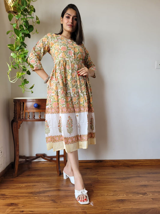 Rajasthani Bagru Cotton Dress Hand Block Printed-NS69